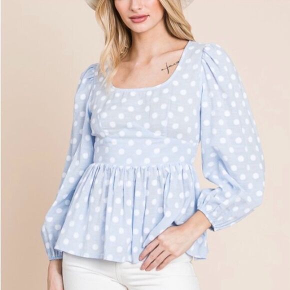 Ott Tops - NWT Elegant Sky Blue Polka Dot Blouse